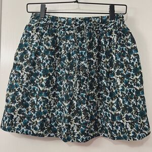 Gap Flirty Blue Green Teal Black White Floral Elastic Waist Skirt Women's XS